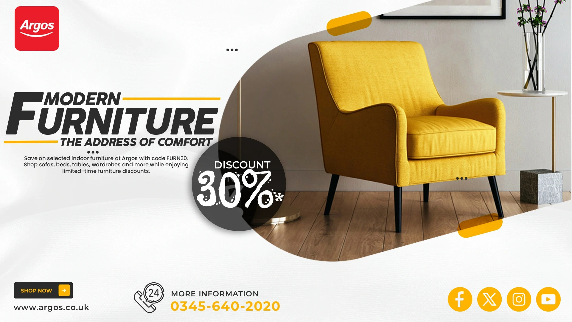 Save on Selected Indoor Furniture with Argos Code FURN30